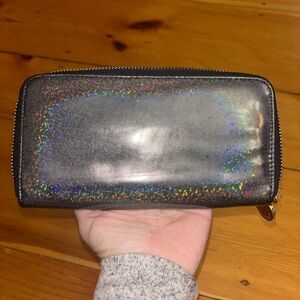 Expressions NYC Holographic Zip Wallet Black Rainbow Sparkle